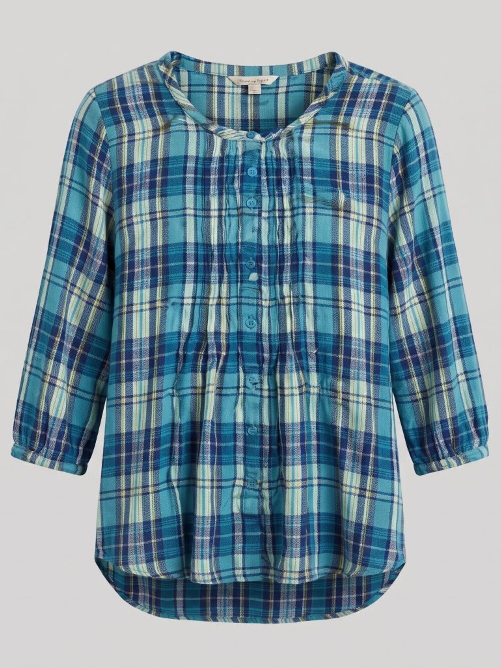 Northern Reflections Plaid Tunic XXL 3/4 Sleeve Pleated Button Front, Blokecore
